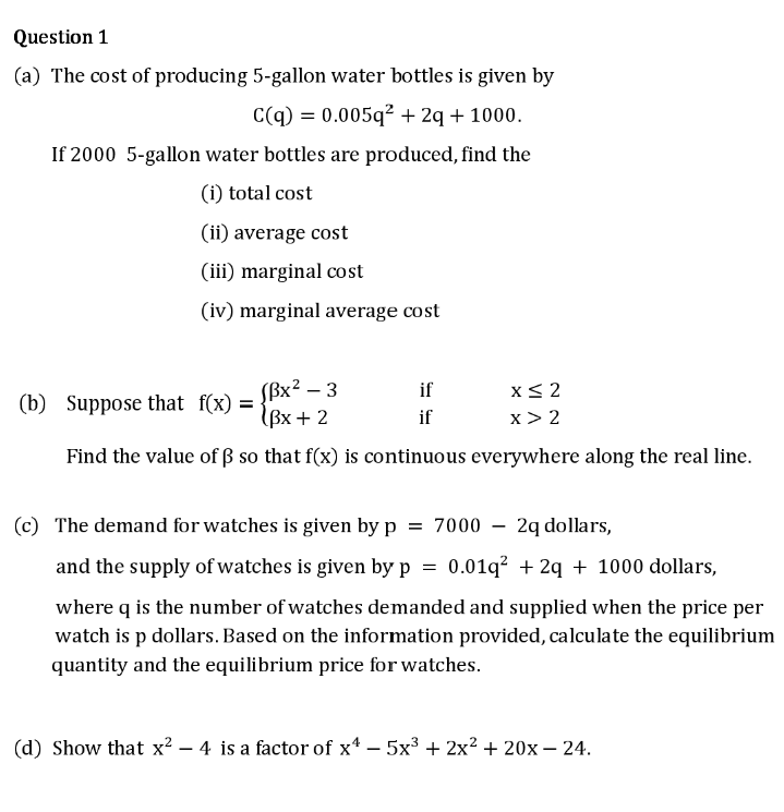 Answered A The Cost Of Producing 5 Gallon Bartleby