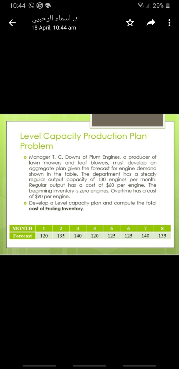 Answered Level Capacity Production Plan Problem Bartleby