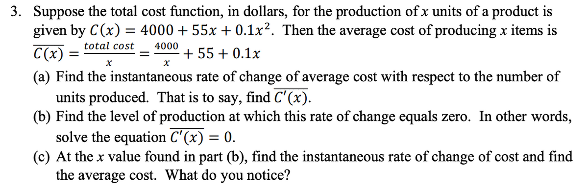 Answered: Suppose the total cost function, in… | bartleby