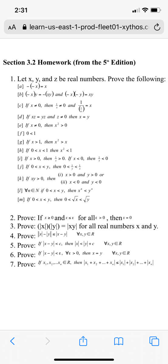 Answered 1 Let X Y And Z Be Real Numbers Bartleby