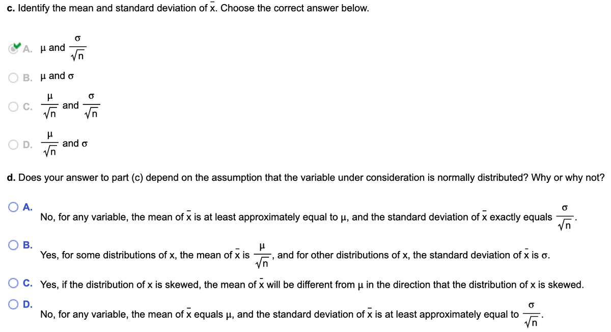 Answered C Identify The Mean And Standard Bartleby