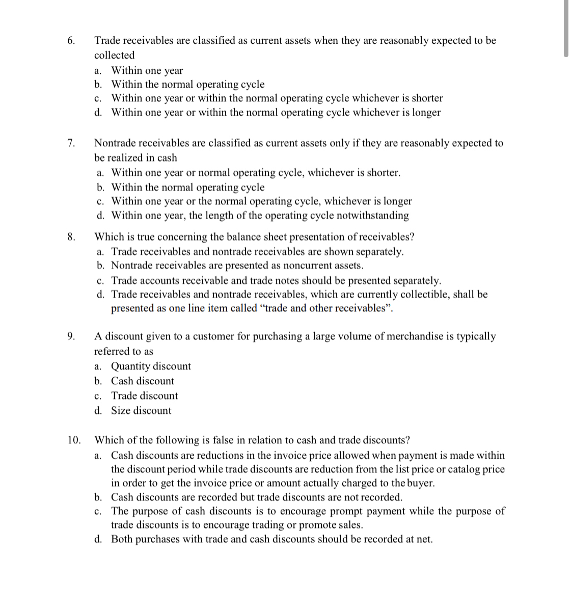 Answered: 6. Trade Receivables Are Classified As… | Bartleby