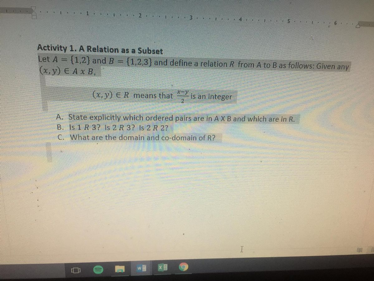 Answered Activity 1 A Relation As A Subset Let Bartleby