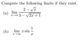 Answered Compute The Following Limits If They Bartleby