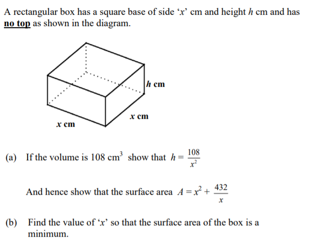 Answered A Rectangular Box Has A Square Base Of Bartleby