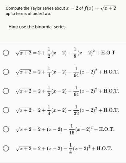 Answered Compute The Taylor Series About A 2 Bartleby