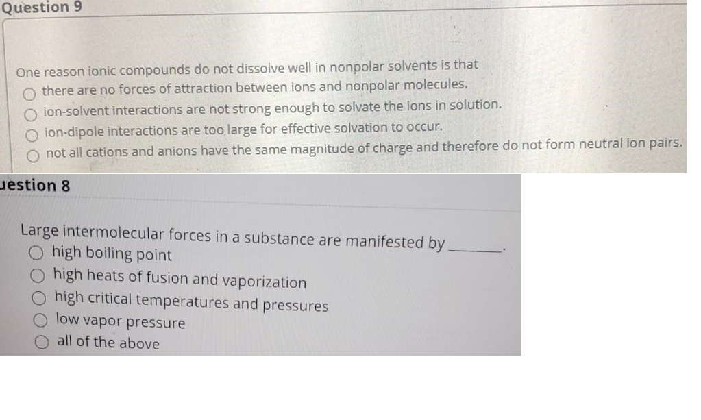 One Reason Ionic Compounds Do Not Dissolve Well In Nonpolar Solvents Is That