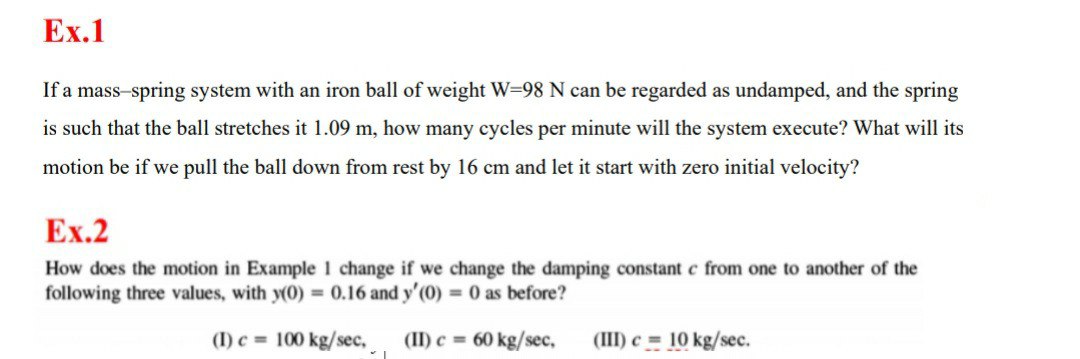 Answered Ex 1 If A Mass Spring System With An Bartleby