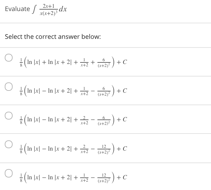 Answered Evaluate 2x 1 Dx X X 2 Select The Bartleby