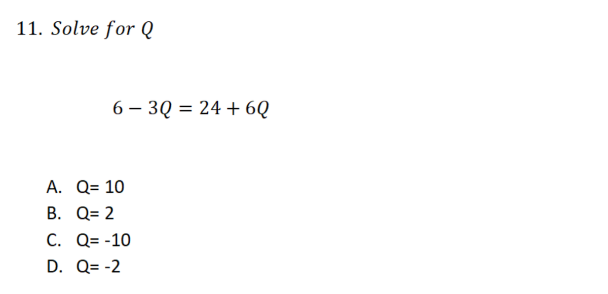 Answered: Solve For Q 6 – 3q = 24 + 6q - 