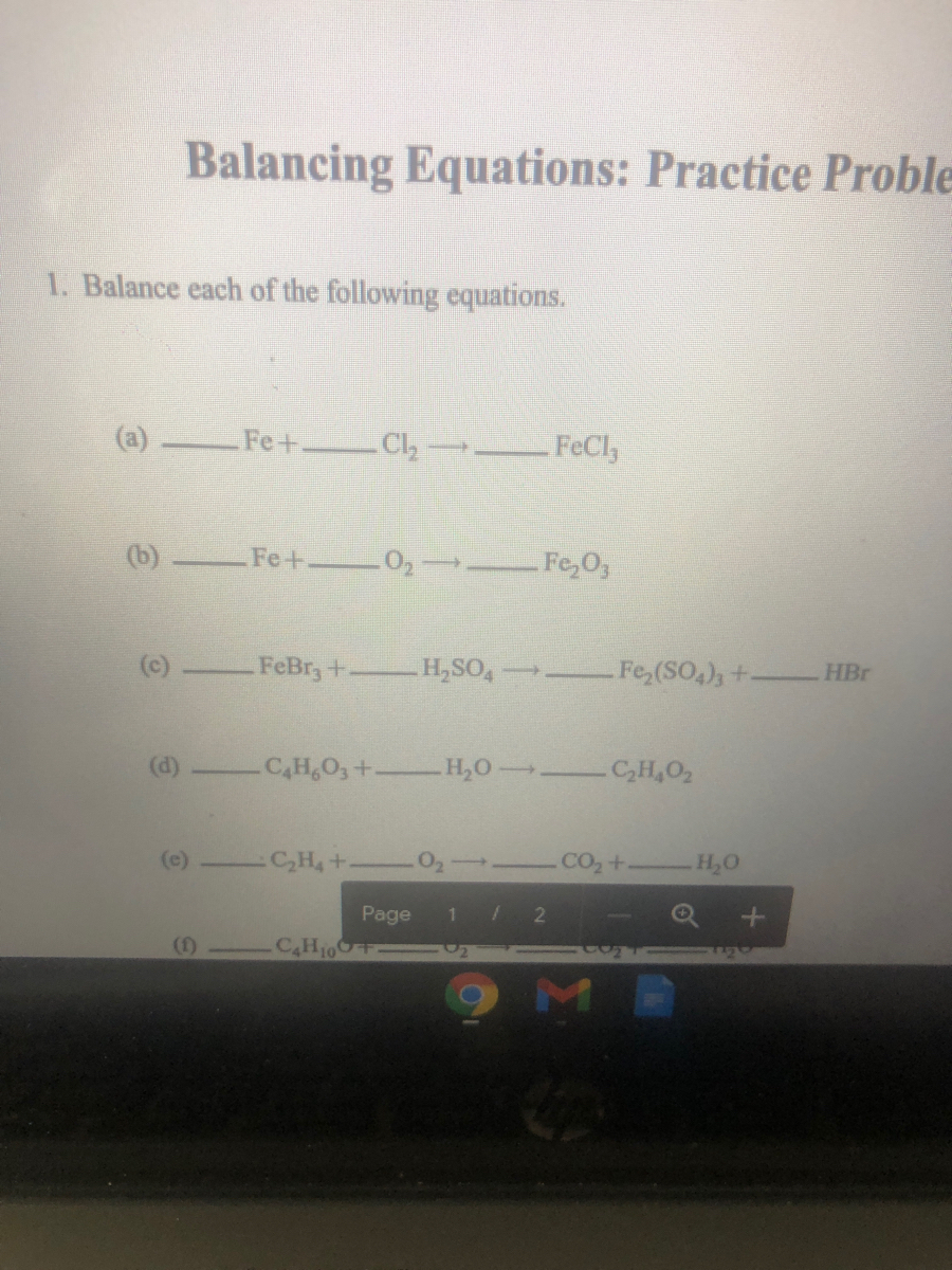 Answered Balancing Equations Practice Proble 1 Bartleby