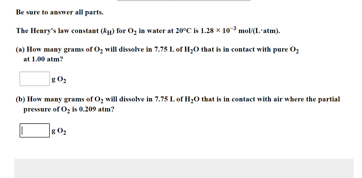 Answered The Henry S Law Constant Kh For O2 In Bartleby