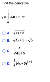 Answered Find The Derivative Y 4t 5 Dt O A Bartleby