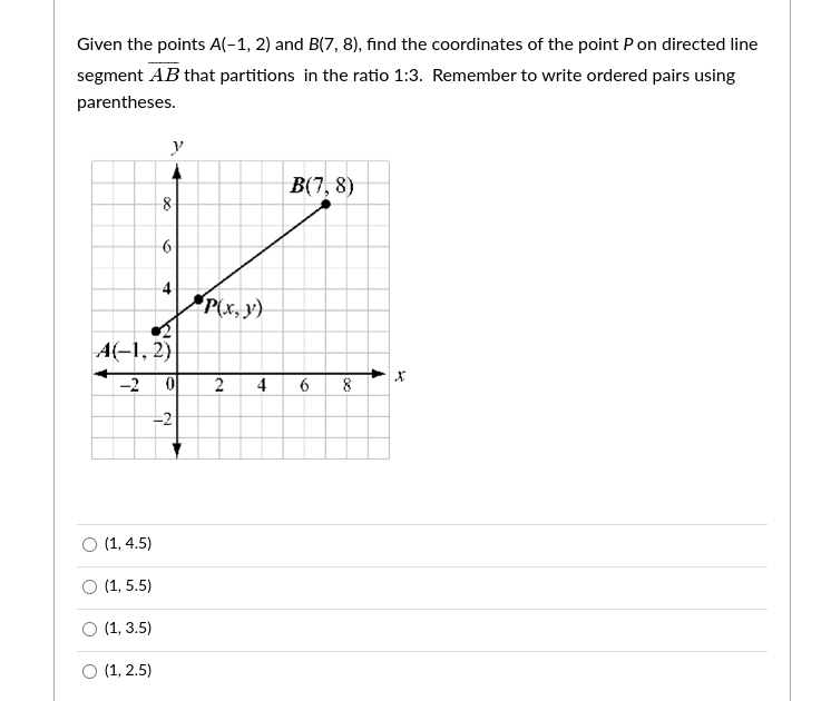 Answered: Given the points A(-1, 2) and B(7, 8),… | bartleby