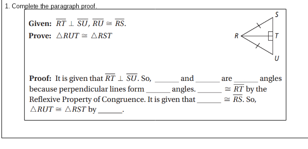 Answered: Given: RT 1 SU, RU = RS. Prove: ARUT =… | bartleby