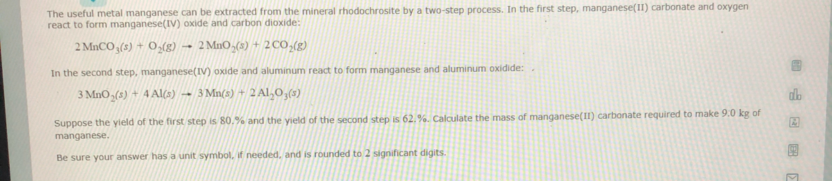 Answered: The useful metal manganese can be… | bartleby