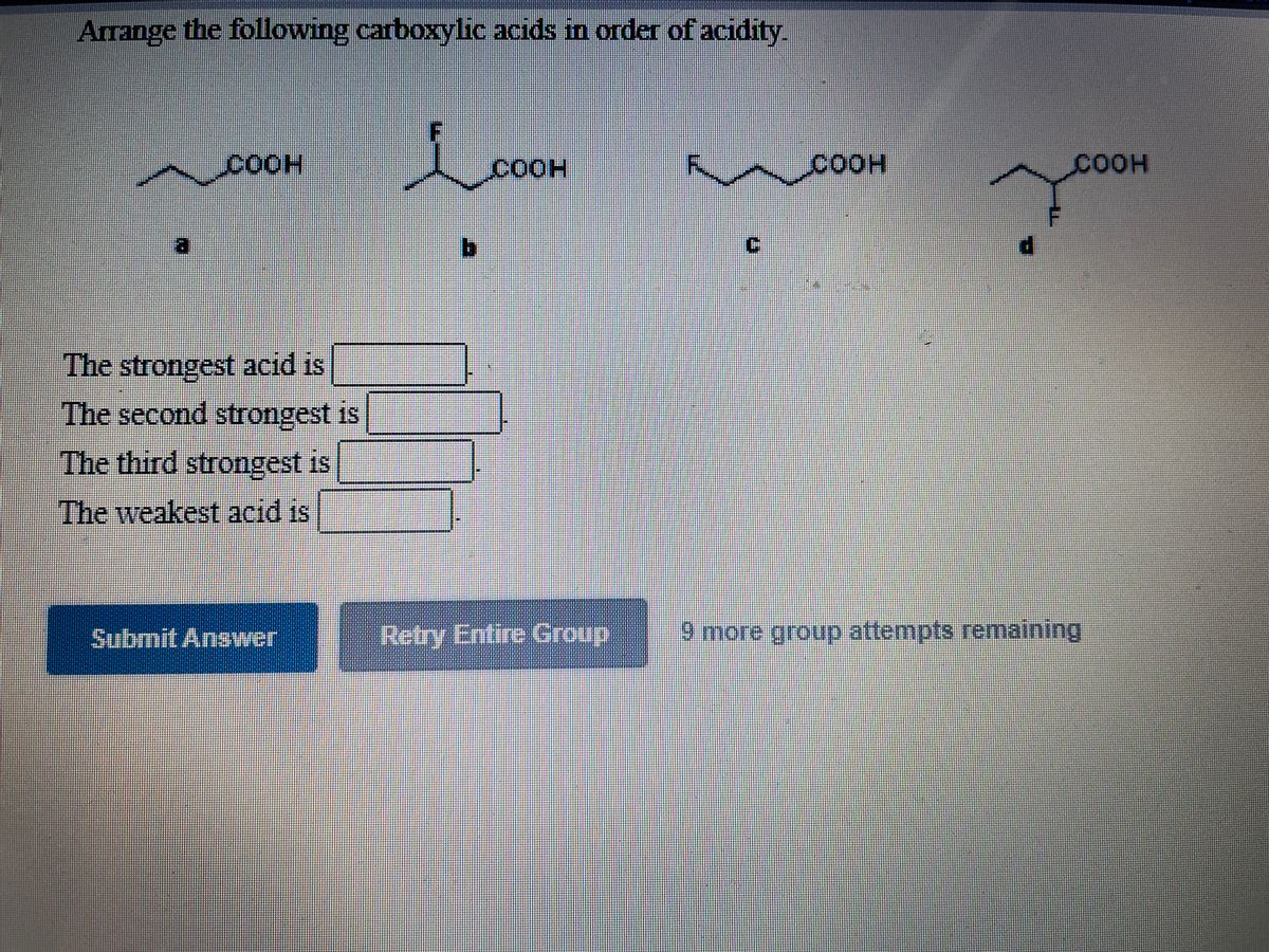 arrange the following carboxylic acids in order of acidity