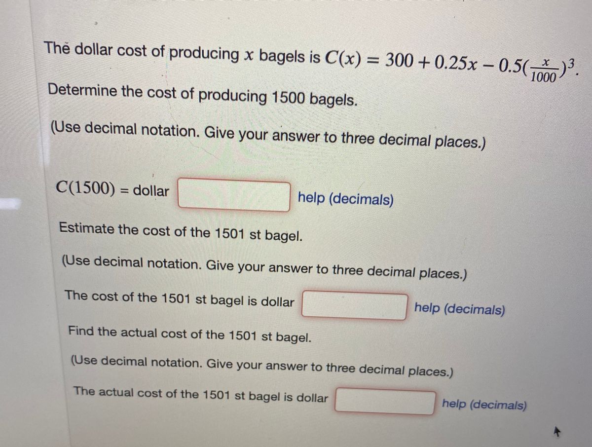 Answered Thẻ Ollar Cost Of Producing X Bagels Is Bartleby