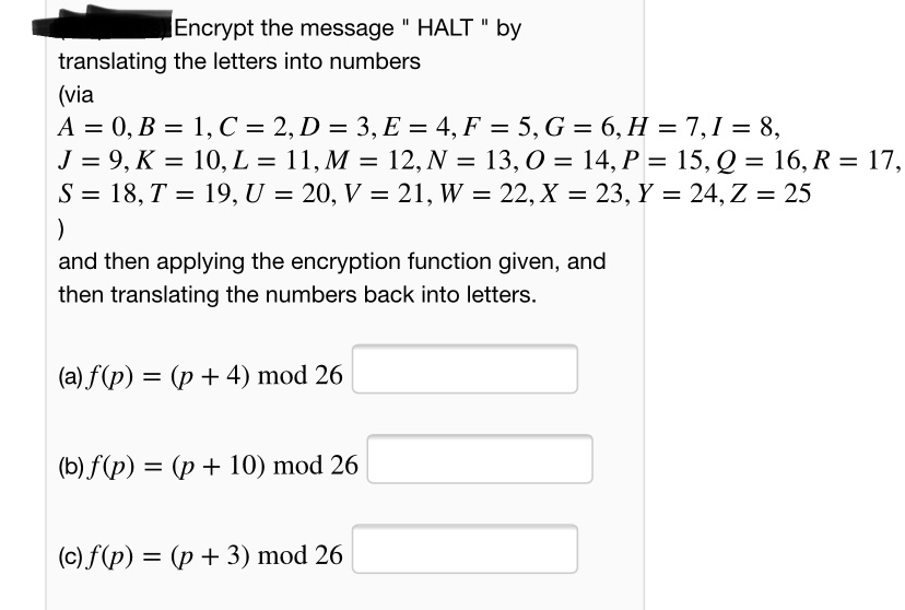 Answered Encrypt The Message Halt By 3d Bartleby