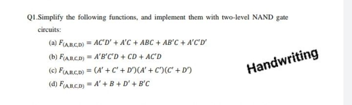 Answered Qi Simplify The Following Functions Bartleby