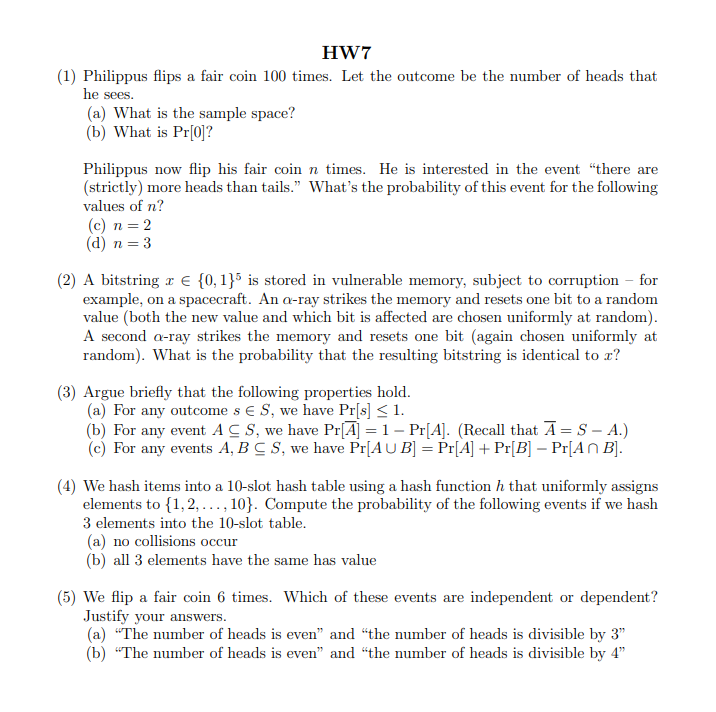 Answered Hw7 1 Philippus Flips A Fair Coin 100 Bartleby