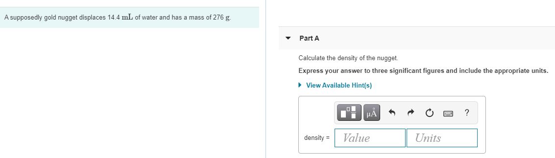 Answered: A Supposedly Gold Nugget Displaces 14.4… | Bartleby