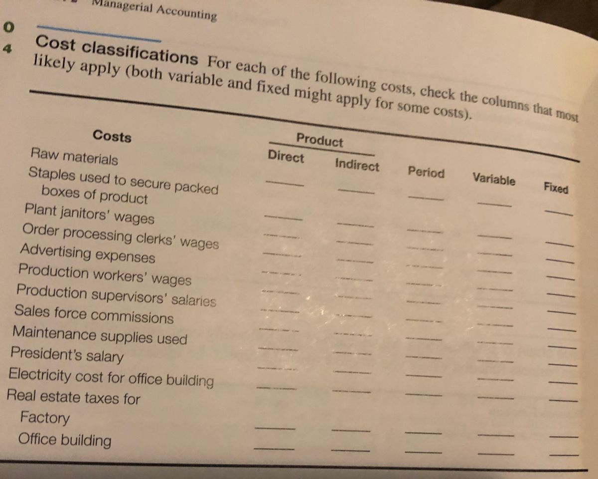 Answered Cost Classifications For Each Of The Bartleby