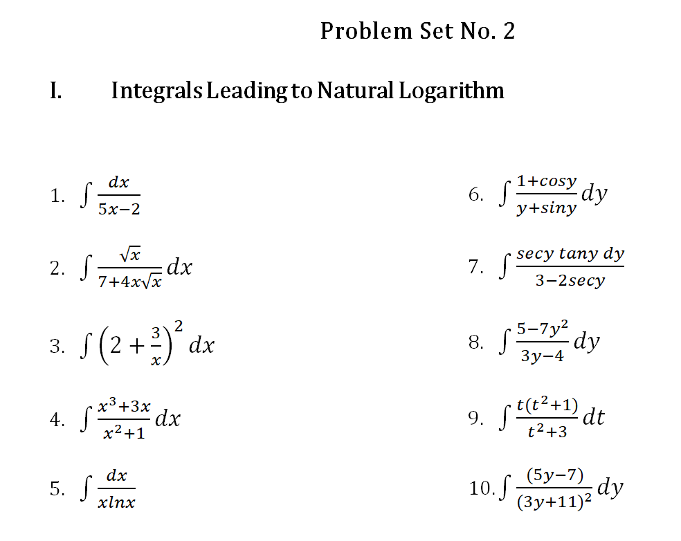 Answered Problem Set No 2 I Integrals Leading Bartleby