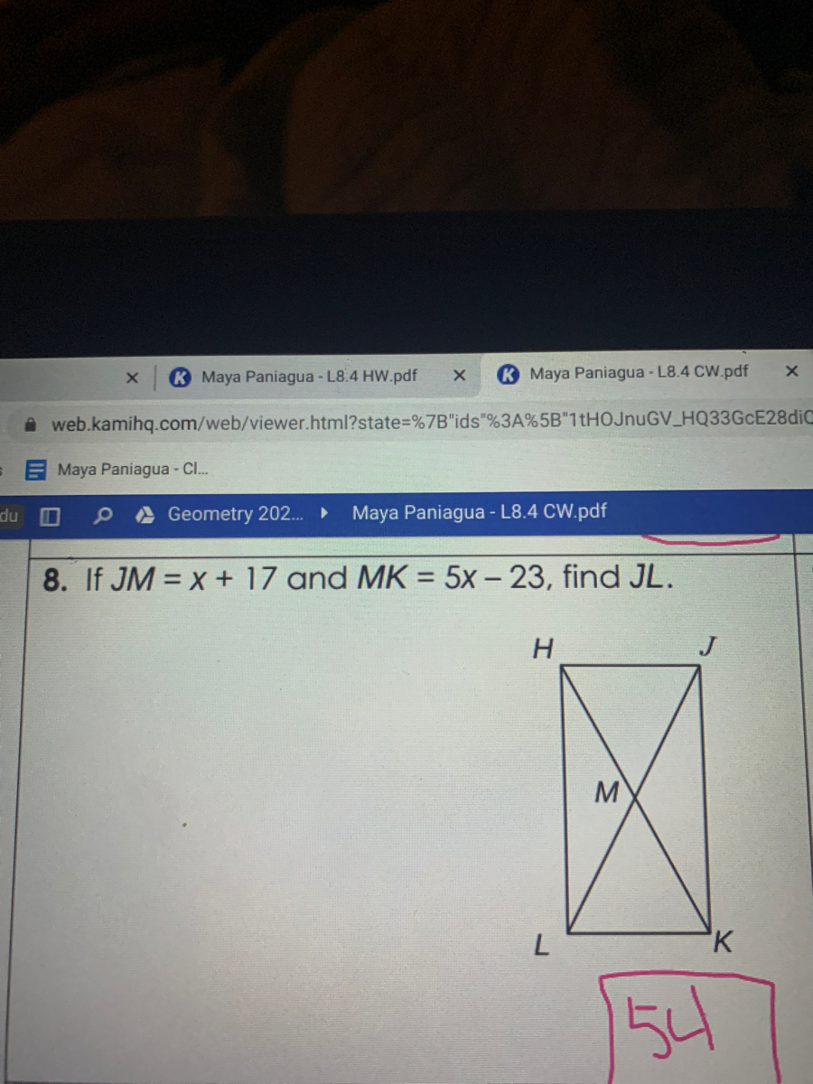 Answered 8 If Jm X 17 And Mk 5x 23 Find Bartleby