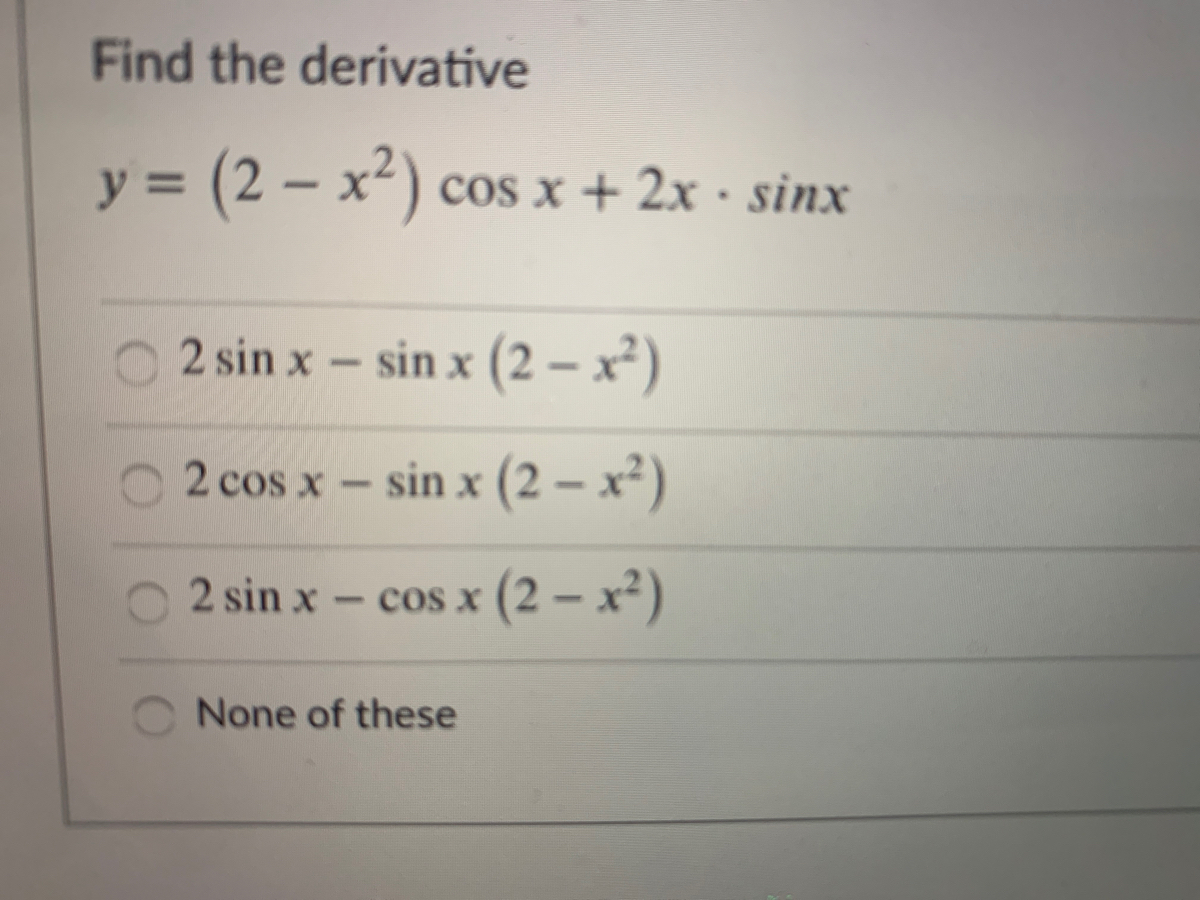 Answered Find The Derivative Y 2 X Cos X Bartleby