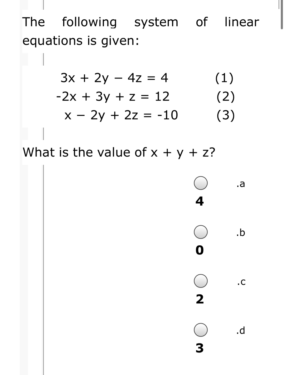 Answered The Following System Of Linear Bartleby