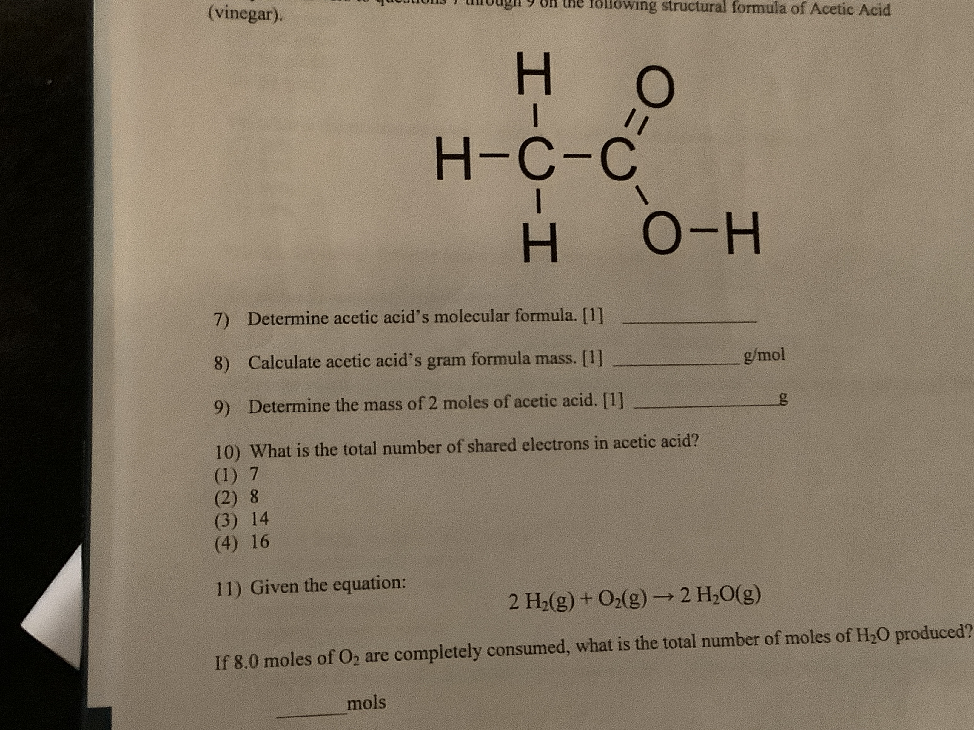 Answered Vinegar Wing Structural Formula Of Bartleby