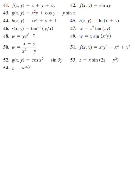 Answered 42 F X Y Sin Xy 41 F X Y X Bartleby