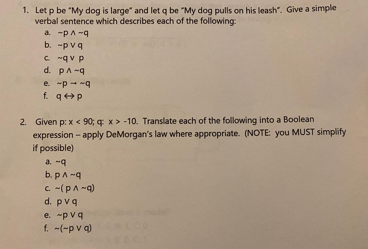 Answered 1 Let P Be My Dog Is Large And Let Q Bartleby