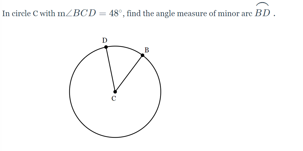 Answered: find the angle measure of minor arc BD. | bartleby