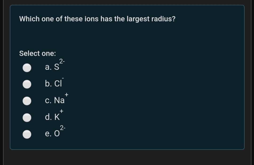 Answered Which One Of These Ions Has The Largest Bartleby