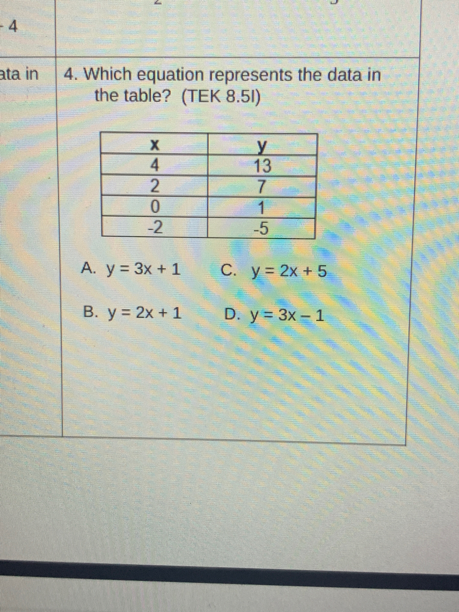 Answered 4 Which Equation Represents The Data Bartleby