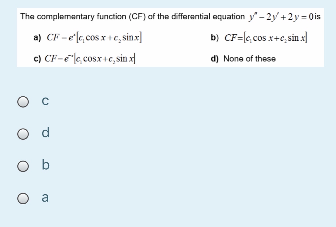 Answered The Complementary Function Cf Of The Bartleby