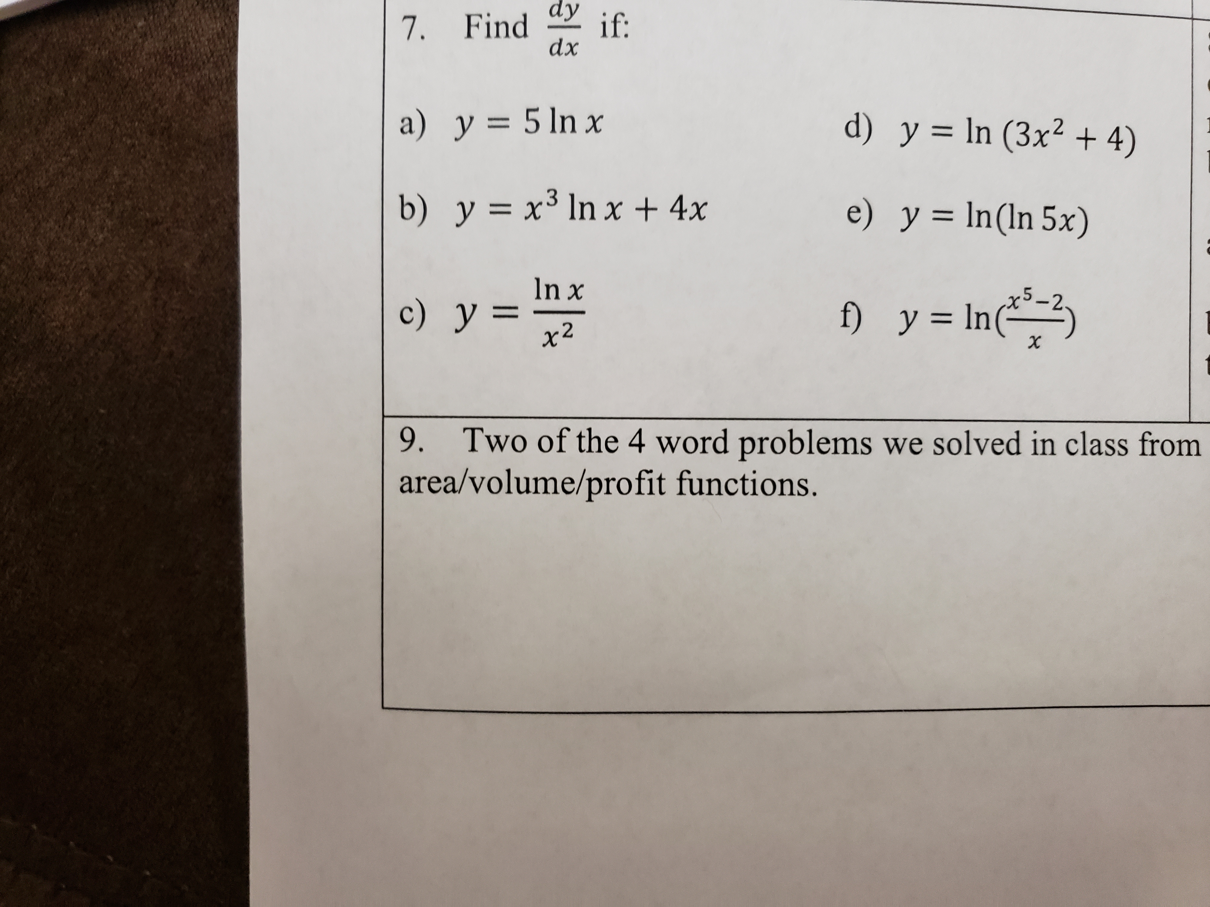 Answered 7 Find If Dx A Y 5 Ln X 3d B Y Bartleby