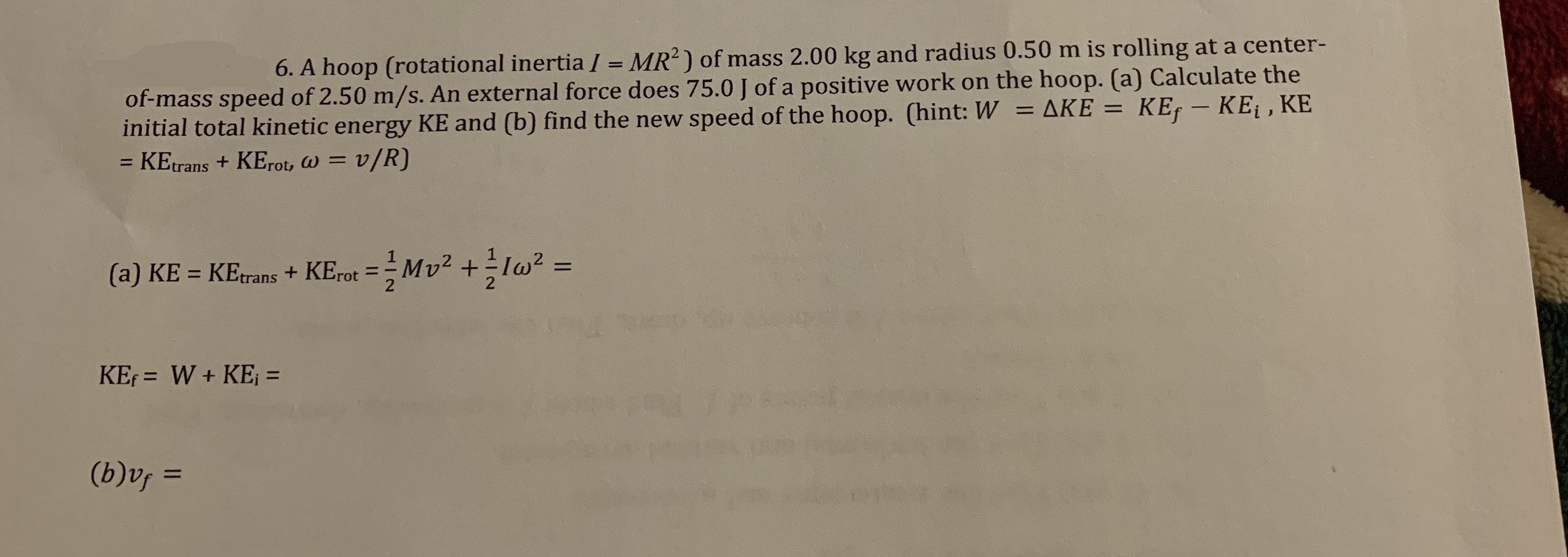 Answered 6 A Hoop Rotational Inertia į Mr Bartleby