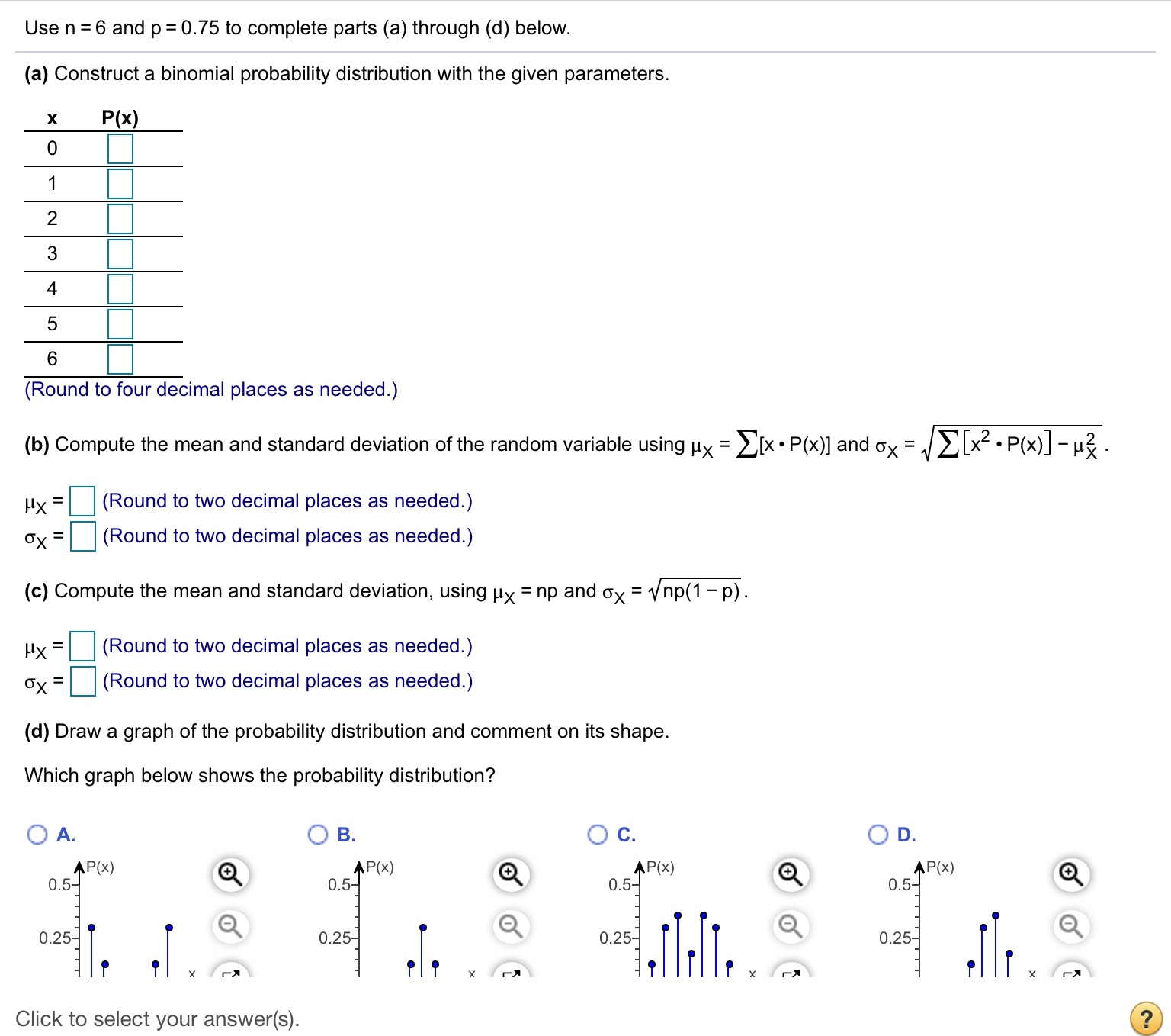 Answered Use N 6 And P 0 75 To Complete Parts Bartleby