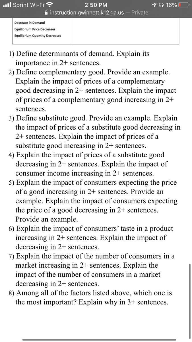 Answered 1 Define Determinants Of Demand Bartleby