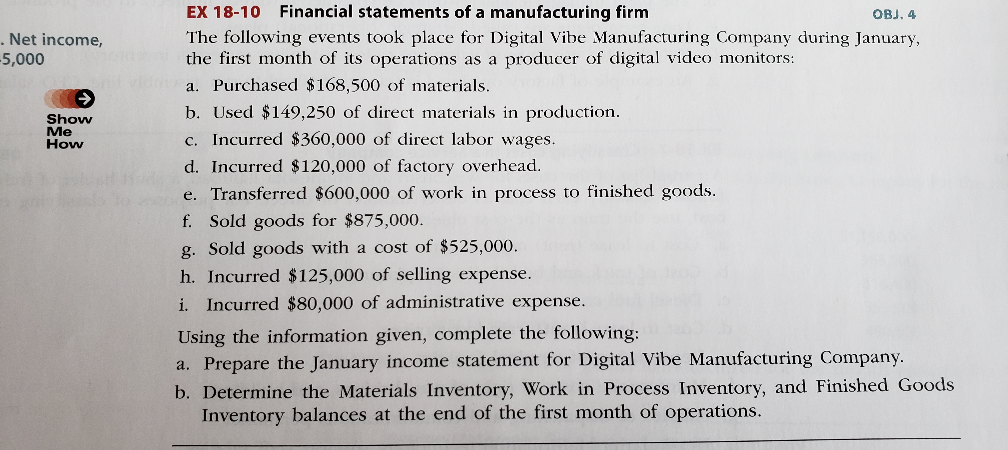 Answered: EX 18-4 Classifying costs as 