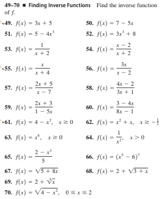 Answered 49 70 Finding Inverse Functions Find Bartleby