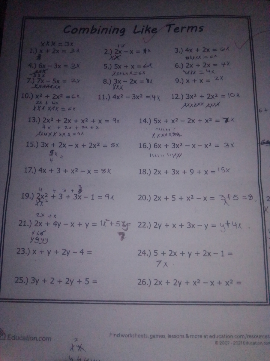 Answered Combining Like Terms Xxx 3x 1 X 2x Bartleby