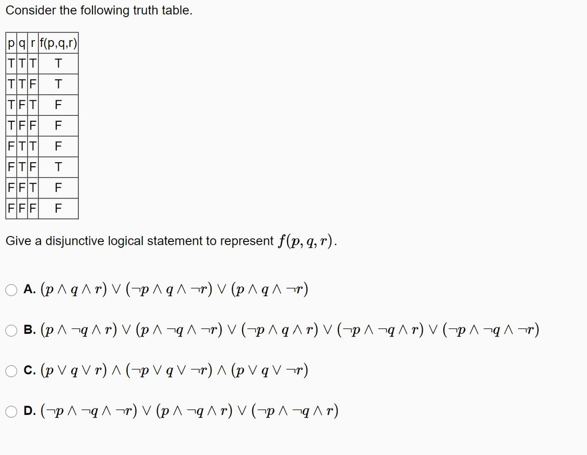 Answered Consider The Following Truth Table Bartleby