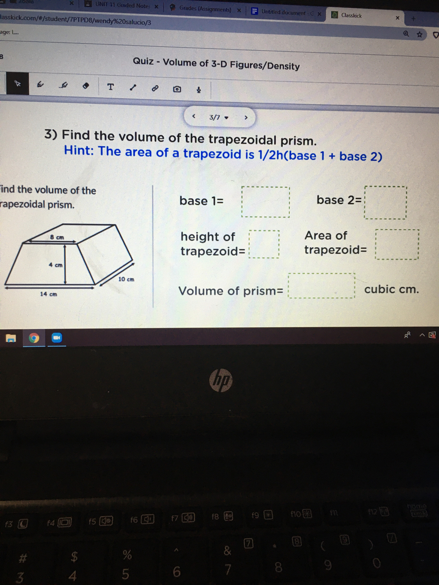 find the volume of the trapezoidal prism
