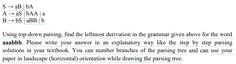 Answered: S → AB | BA A→ AS | BAA |a B→ BS | ABB… | Bartleby