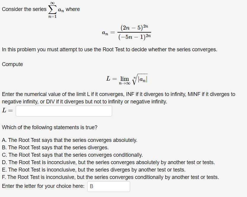 Answered Consider The Series An Where N 1 2n Bartleby