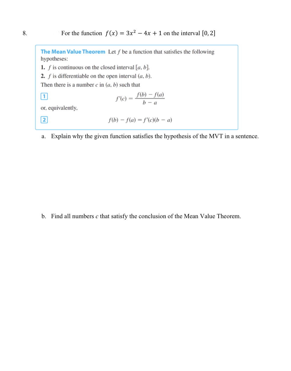 Answered 8 For The Function F X 3x2 4x 1 Bartleby